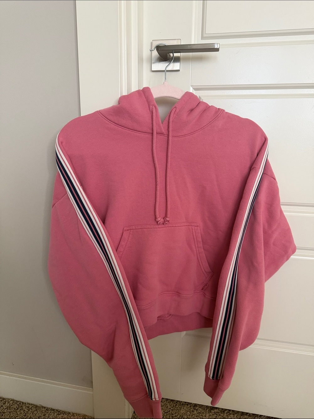 Aritzia TNA Pink Hoodie with Striped Sleeves